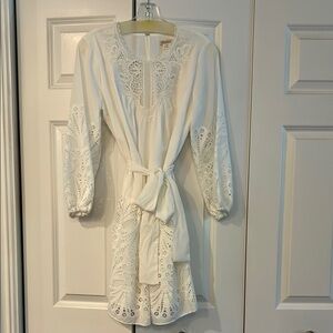 Shoshanna Cream Lace Long Sleeve Dress